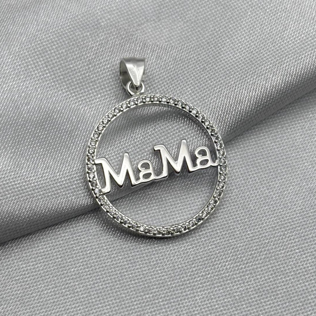 #D429 - Dije Circular Mamá Con Piedra Zirconia Plata - IP2.5