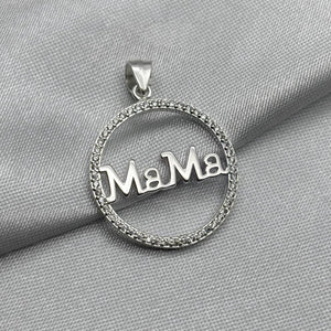 #D429 - Dije Circular Mamá Con Piedra Zirconia Plata - IP2.5