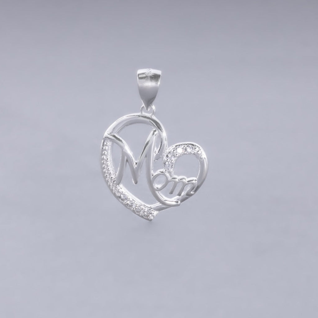 #D432 - Dije Corazón Con Piedra Zirconia Mamá Baño Rodio Plata - IP2.4