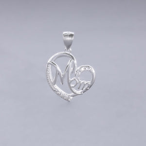 #D432 - Dije Corazón Con Piedra Zirconia Mamá Baño Rodio Plata - IP2.4