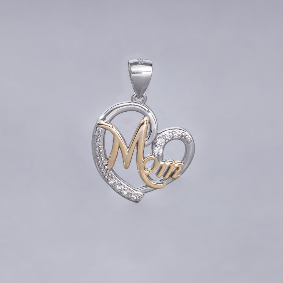 #D432 - Dije Corazón Con Piedra Zirconia Mamá Baño Rodio Plata - IP2.4