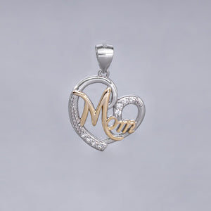 #D432 - Dije Corazón Con Piedra Zirconia Mamá Baño Rodio Plata - IP2.4