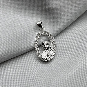 #D498 - Dije Ovalado Virgen De Guadalupe Con Piedra Zirconia Plata - ZC2.7