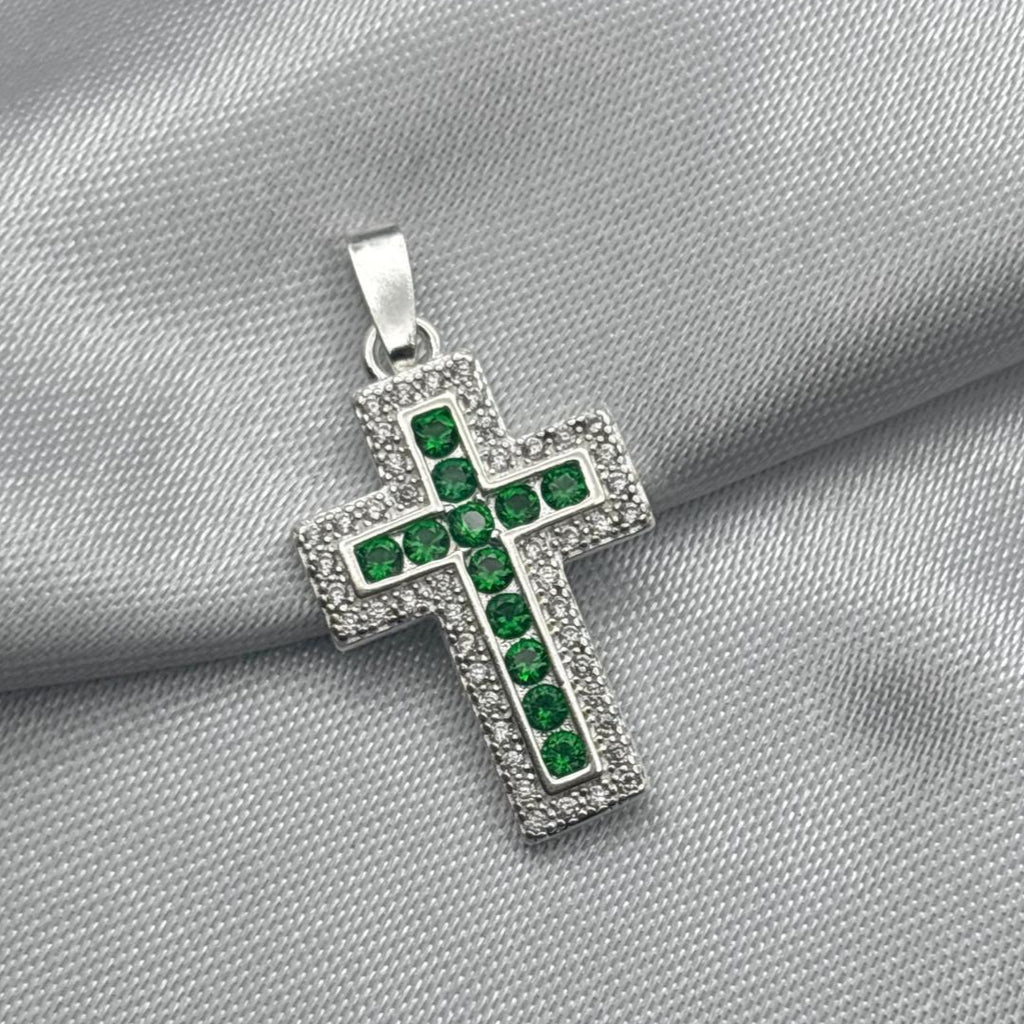#D512 - Dije Cruz Con Piedra Zirconia Plata - LL2.0