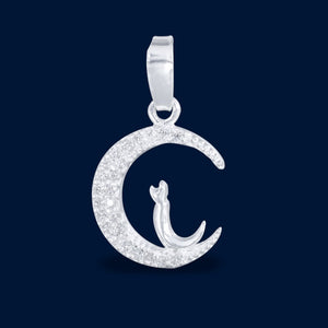#D516 - Dije Luna Y Gato Con Piedra Zirconia Plata - LL1.0