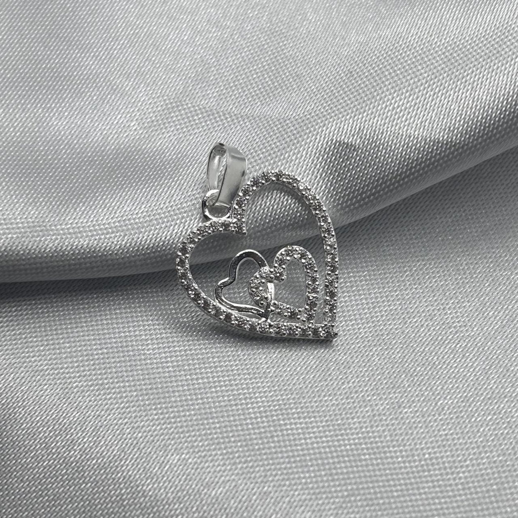 #D531 - Dije Triple Corazón Con Piedra Zirconia Plata - LL1.1