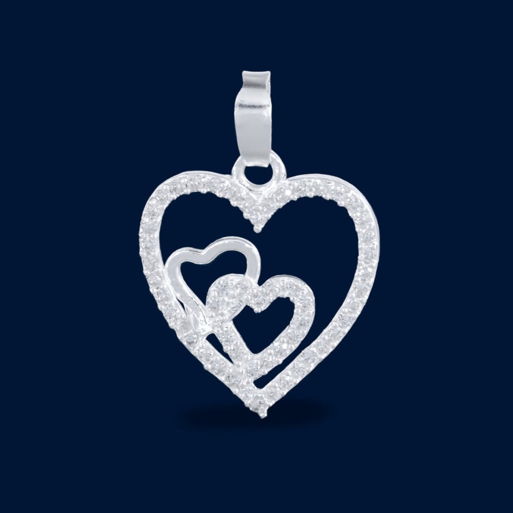 #D531 - Dije Triple Corazón Con Piedra Zirconia Plata - F1.2