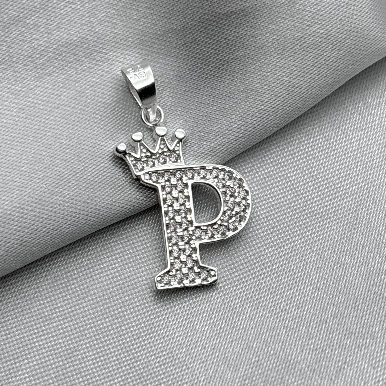 #D593 - Dije Letras Con Corona Y Piedra Zirconia Plata - ZC2.5