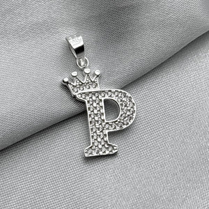 #D593 - Dije Letras Con Corona Y Piedra Zirconia Plata - ZC2.5