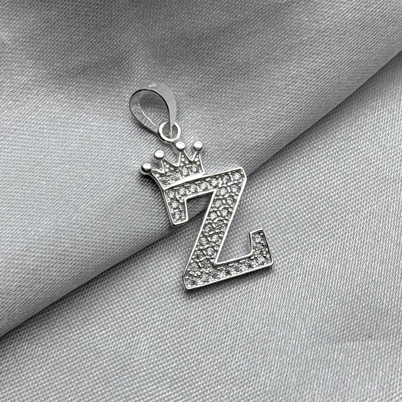 #D593 - Dije Letras Con Corona Y Piedra Zirconia Plata - ZC2.5