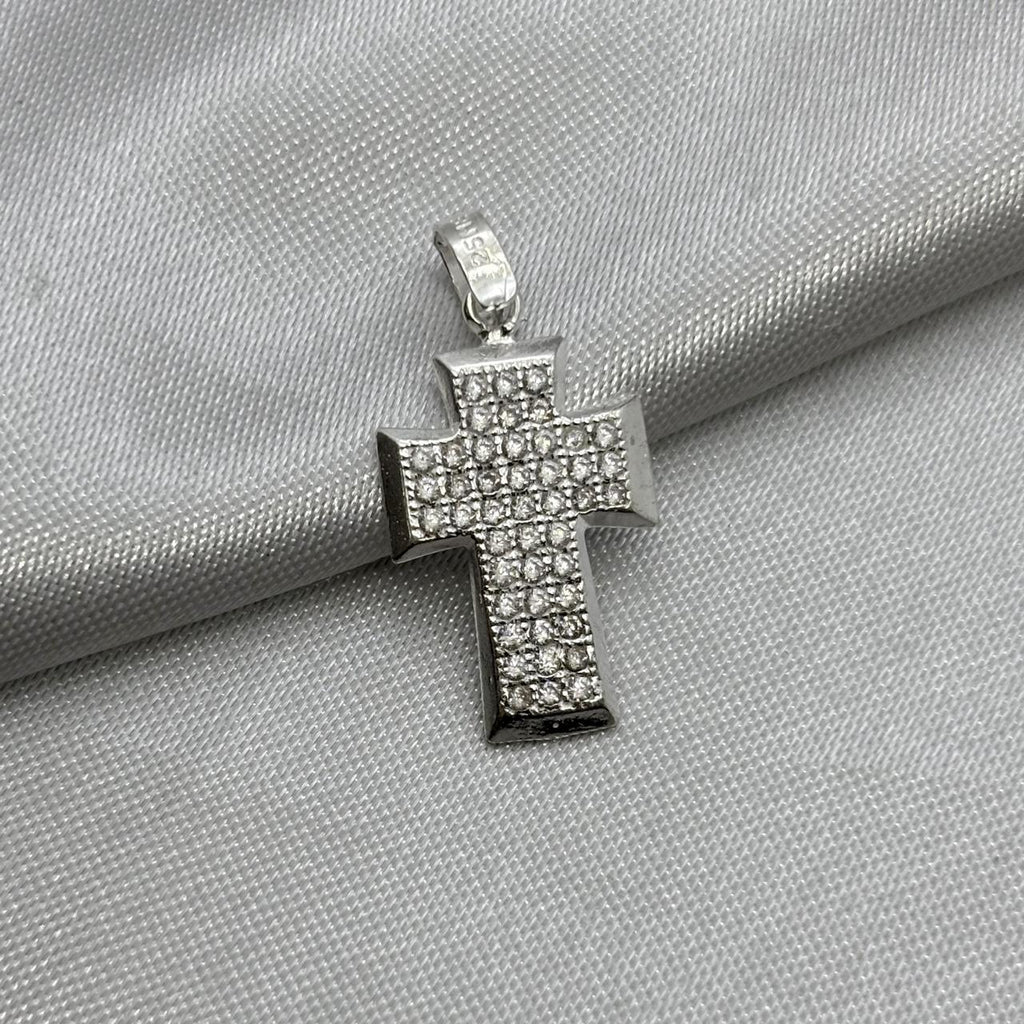 #D607 - Dije De Cruz Con Piedra Zirconia Plata - B09/1.4