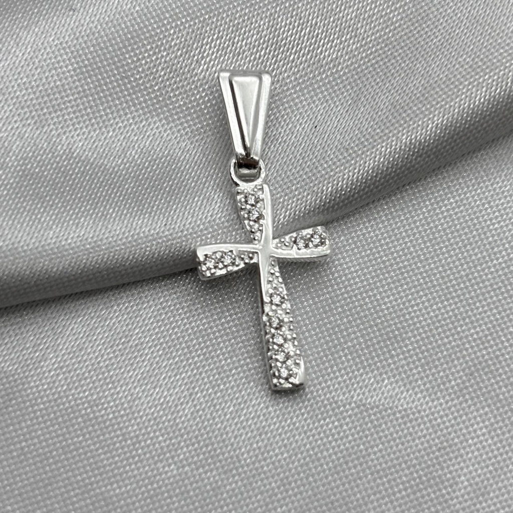 #D615 - Dije De Cruz Religiosa Delgada Con Zirconia Plata - B09/1.5