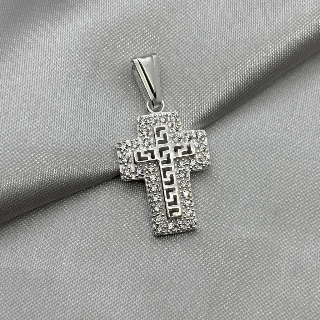 #D624 - Dije Cruz Doble Con Zirconia Plata - A09/3.7