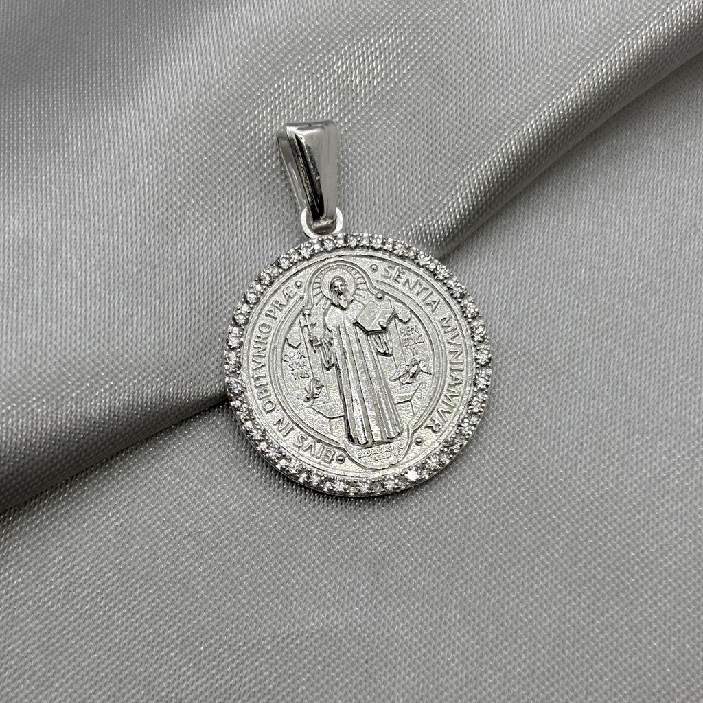 #D625 - Dije/Medalla San Benito Con Zirconia Plata - A09/5.0