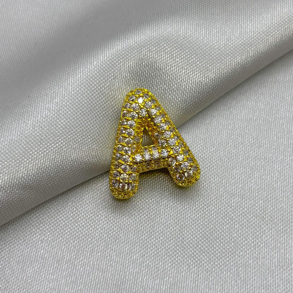 #DOL133 - Dije Letra Inflada Abecedario Con Piedra Zirconia Oro Laminado 18K