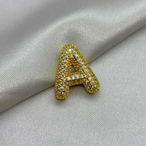 #DOL133 - Dije Letra Inflada Abecedario Con Piedra Zirconia Oro Laminado 18K