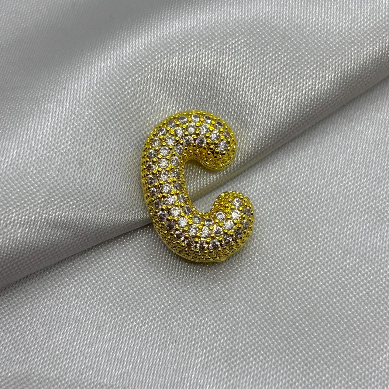 #DOL133 - Dije Letra Inflada Abecedario Con Piedra Zirconia Oro Laminado 18K