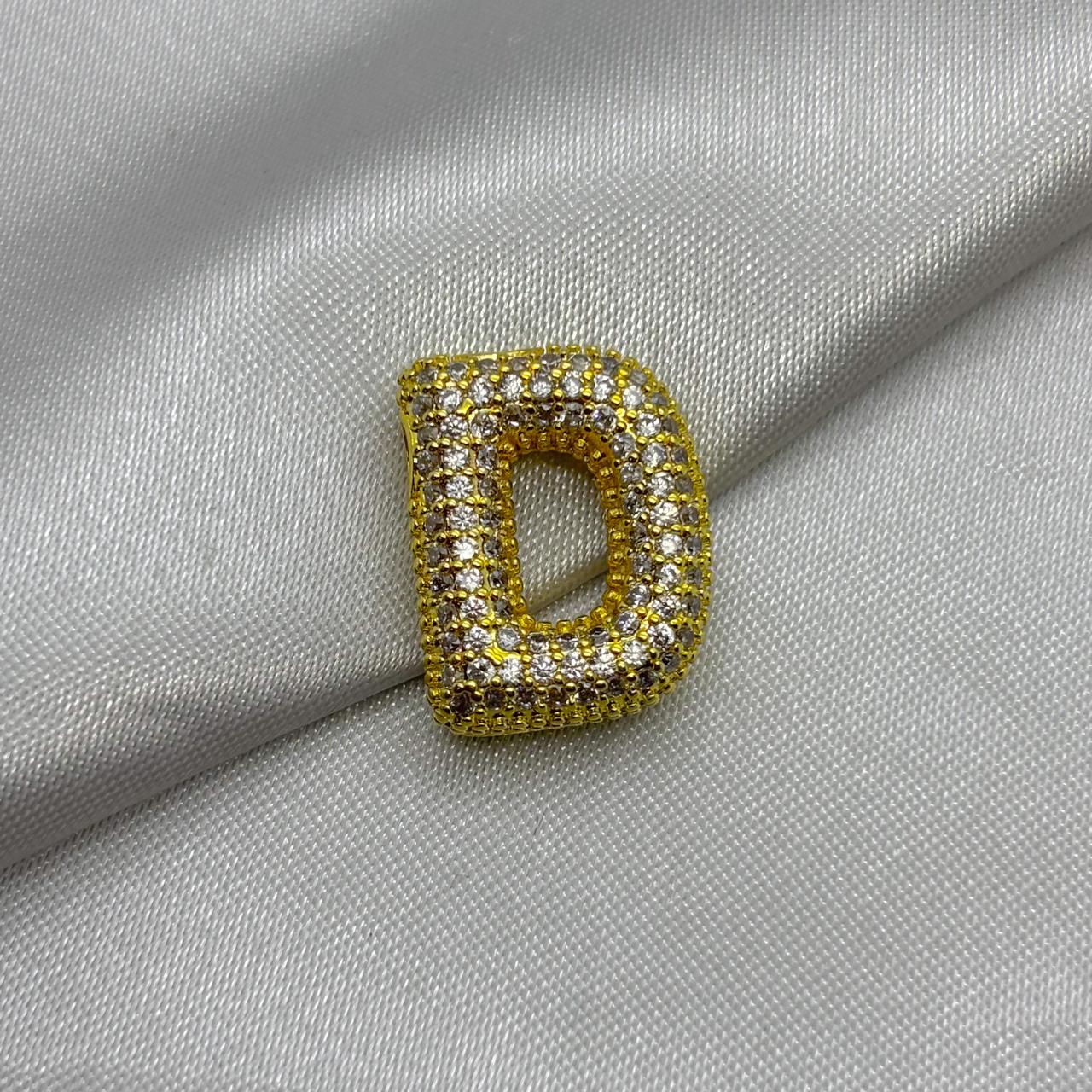 #DOL133 - Dije Letra Inflada Abecedario Con Piedra Zirconia Oro Laminado 18K