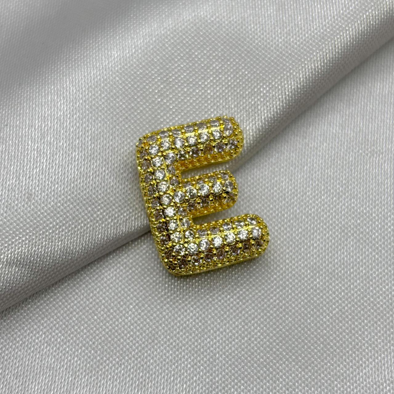 #DOL133 - Dije Letra Inflada Abecedario Con Piedra Zirconia Oro Laminado 18K