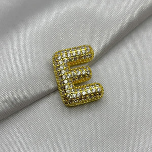#DOL133 - Dije Letra Inflada Abecedario Con Piedra Zirconia Oro Laminado 18K