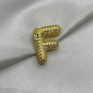 #DOL133 - Dije Letra Inflada Abecedario Con Piedra Zirconia Oro Laminado 18K