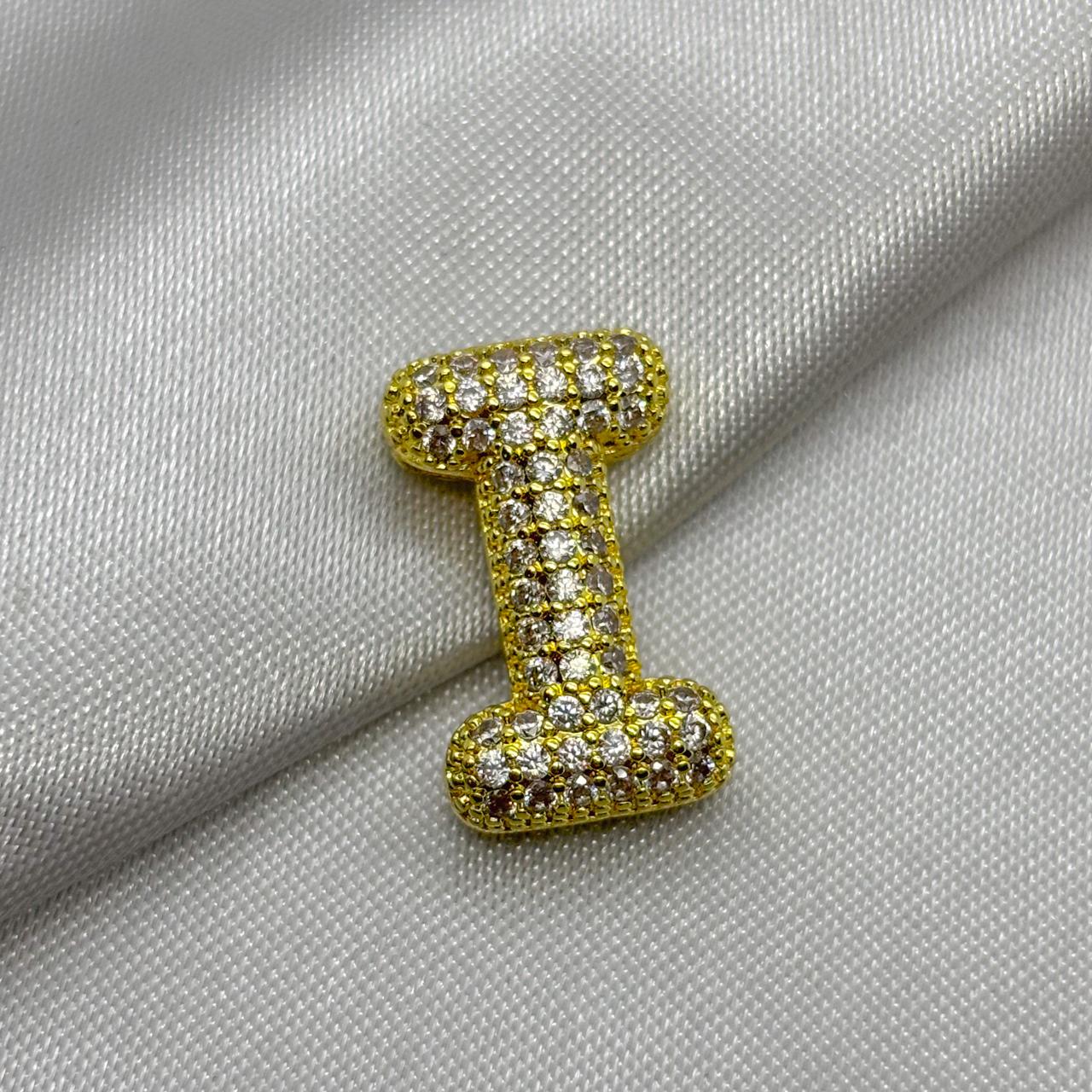 #DOL133 - Dije Letra Inflada Abecedario Con Piedra Zirconia Oro Laminado 18K