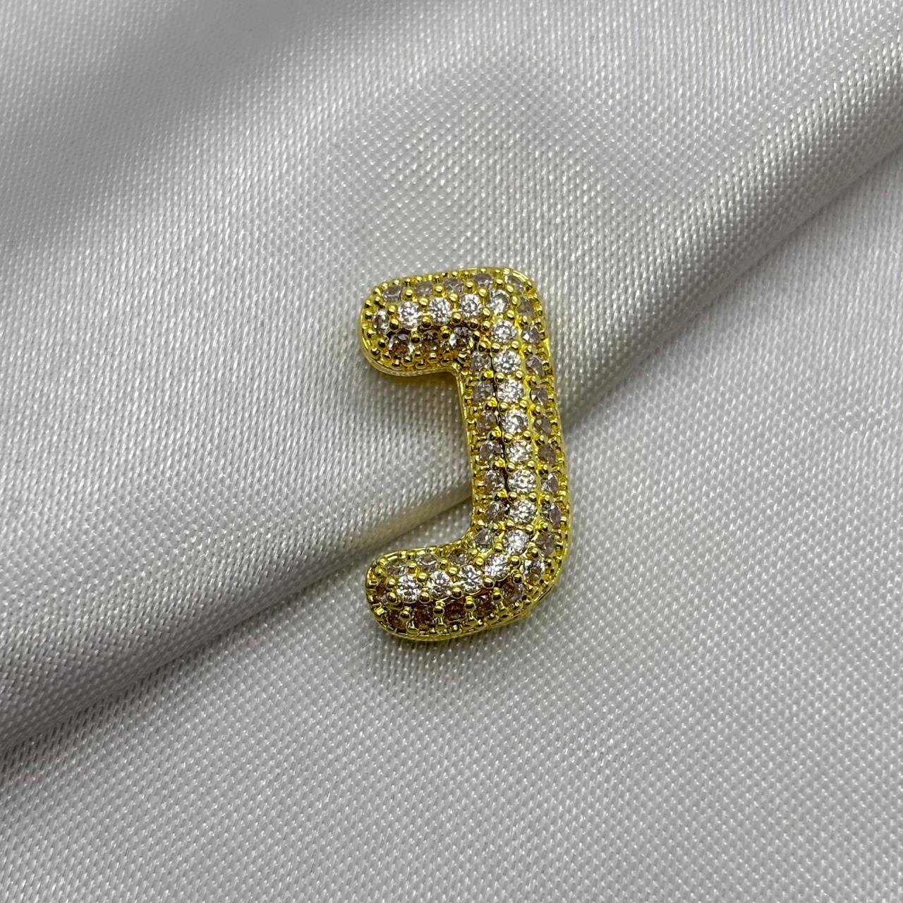 #DOL133 - Dije Letra Inflada Abecedario Con Piedra Zirconia Oro Laminado 18K