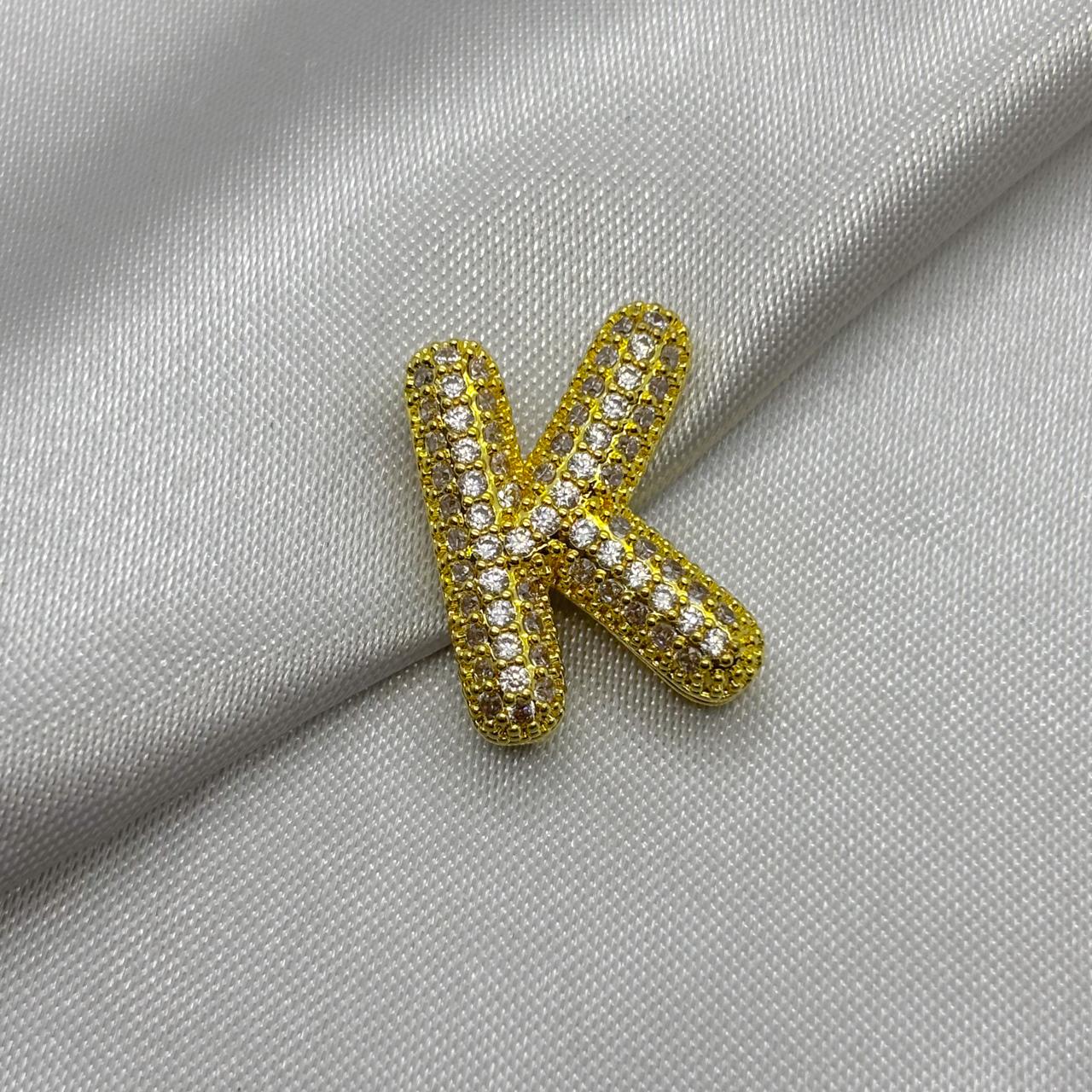 #DOL133 - Dije Letra Inflada Abecedario Con Piedra Zirconia Oro Laminado 18K
