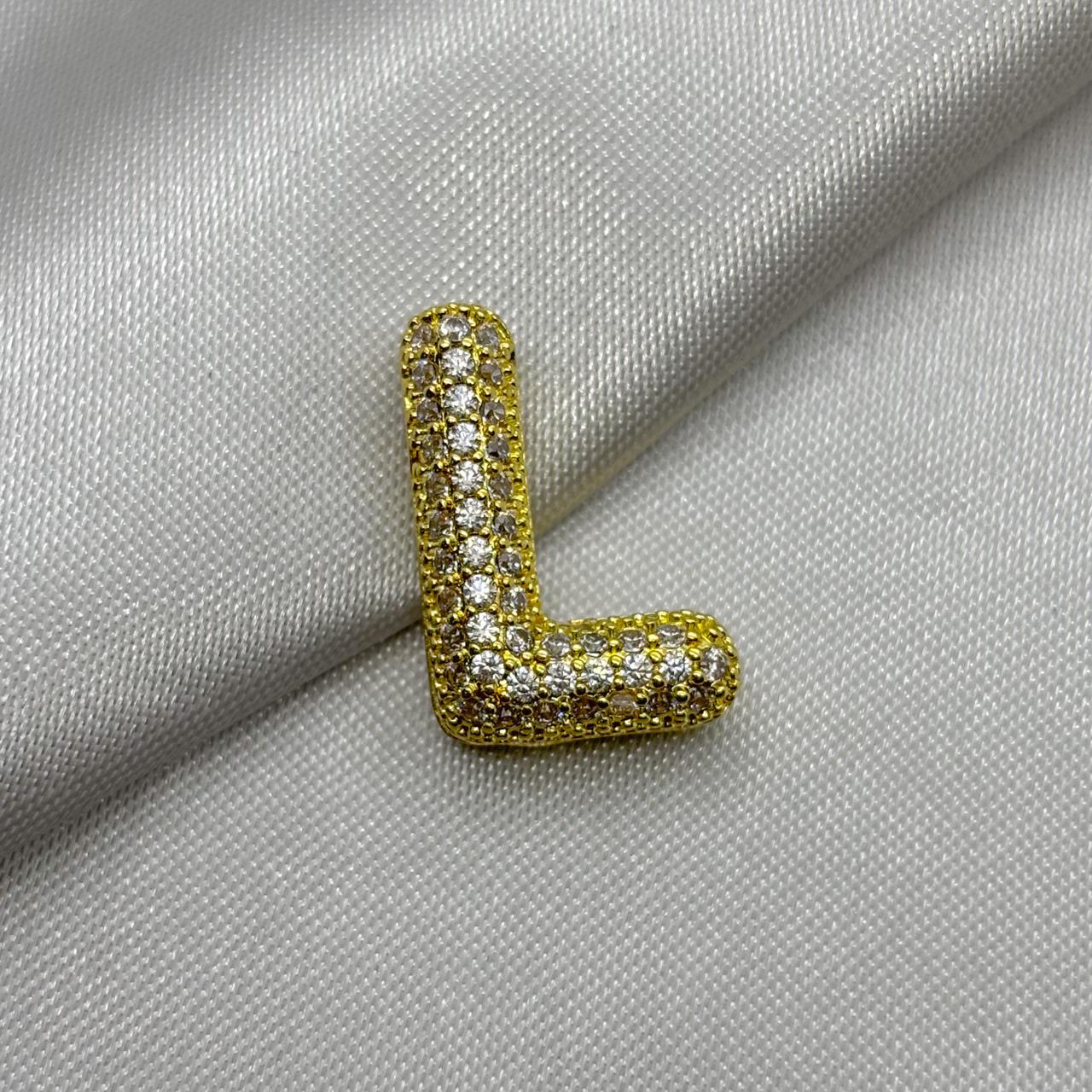 #DOL133 - Dije Letra Inflada Abecedario Con Piedra Zirconia Oro Laminado 18K