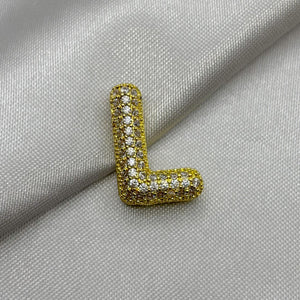 #DOL133 - Dije Letra Inflada Abecedario Con Piedra Zirconia Oro Laminado 18K