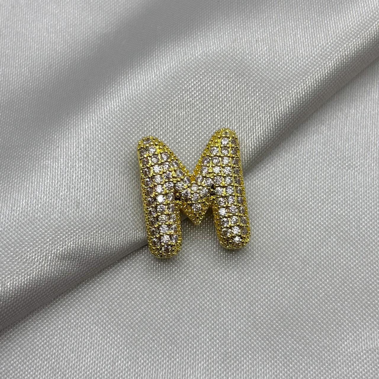 #DOL133 - Dije Letra Inflada Abecedario Con Piedra Zirconia Oro Laminado 18K