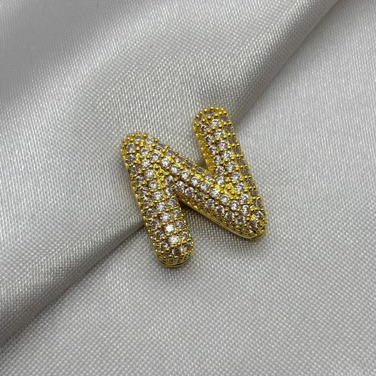 #DOL133 - Dije Letra Inflada Abecedario Con Piedra Zirconia Oro Laminado 18K