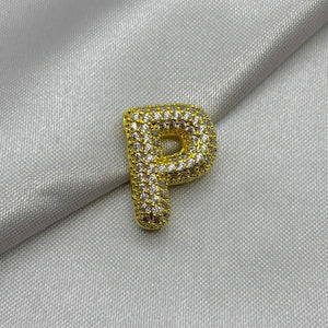 #DOL133 - Dije Letra Inflada Abecedario Con Piedra Zirconia Oro Laminado 18K