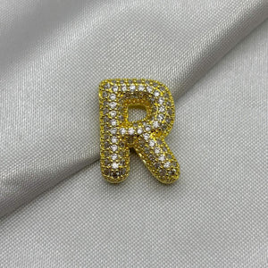 #DOL133 - Dije Letra Inflada Abecedario Con Piedra Zirconia Oro Laminado 18K