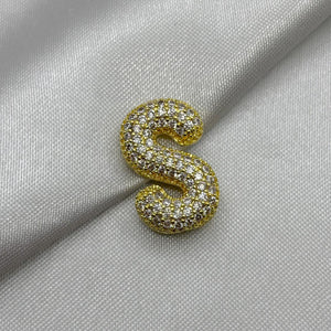 #DOL133 - Dije Letra Inflada Abecedario Con Piedra Zirconia Oro Laminado 18K