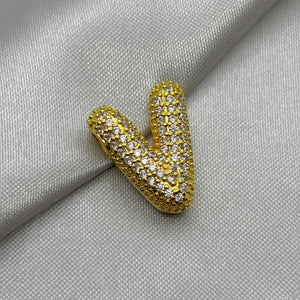 #DOL133 - Dije Letra Inflada Abecedario Con Piedra Zirconia Oro Laminado 18K