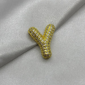 #DOL133 - Dije Letra Inflada Abecedario Con Piedra Zirconia Oro Laminado 18K