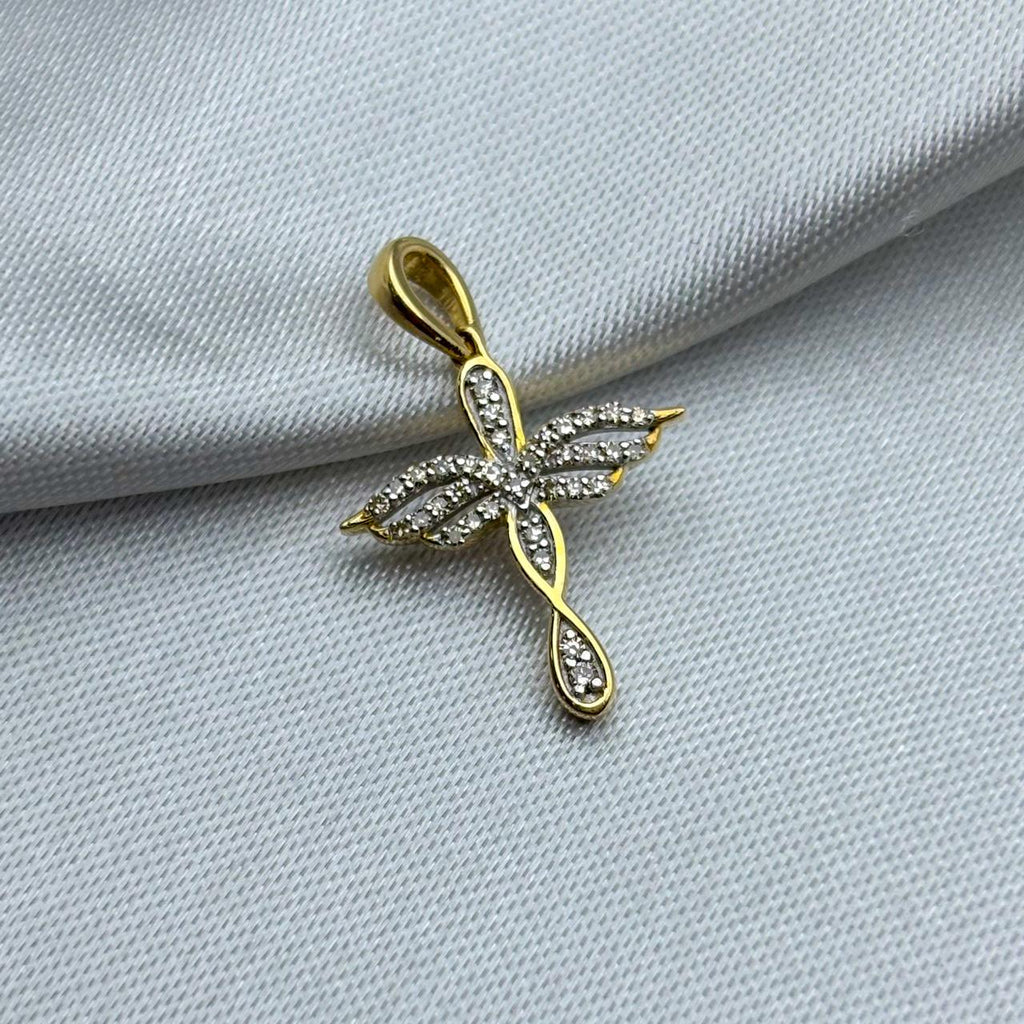 #DX10106 - Dije Cruz Paloma Espíritu Santo Con Diamante Natural Oro 10K - LX210
