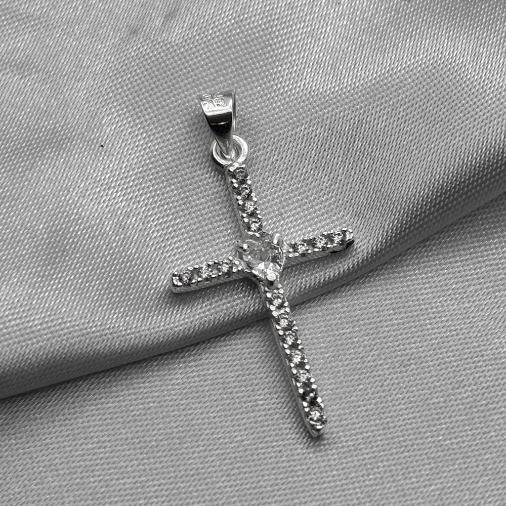#D438 - Dije Cruz Con Corazón Piedra Zirconia Plata - ZC2.1