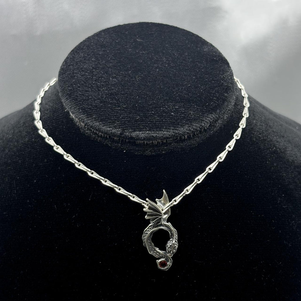 #G114 - Gargantilla Dije Dragón Con Piedra Zirconia Plata - MI7.1