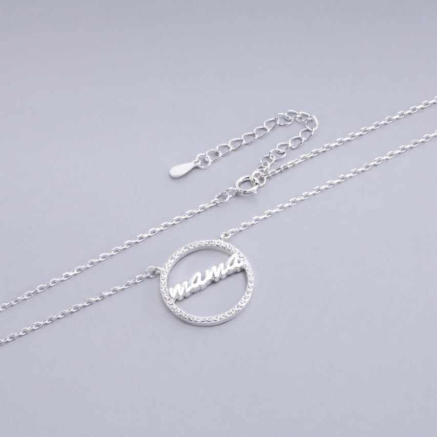 #G141 - Gargantilla Dije Circular Mamá Con Piedra Zirconia Plata - PU3.4