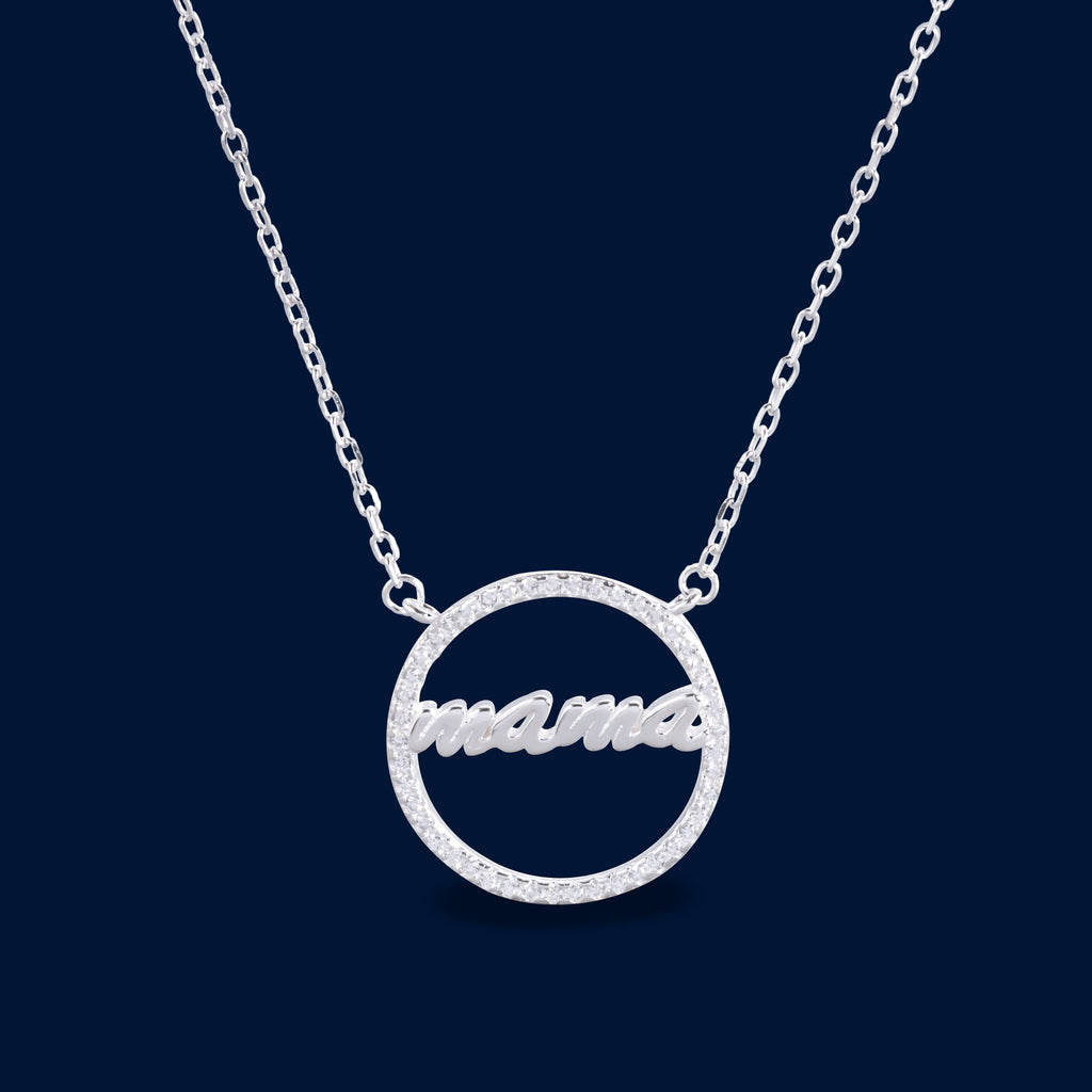 #G141 - Gargantilla Dije Circular Mamá Con Piedra Zirconia Plata - PU3.4