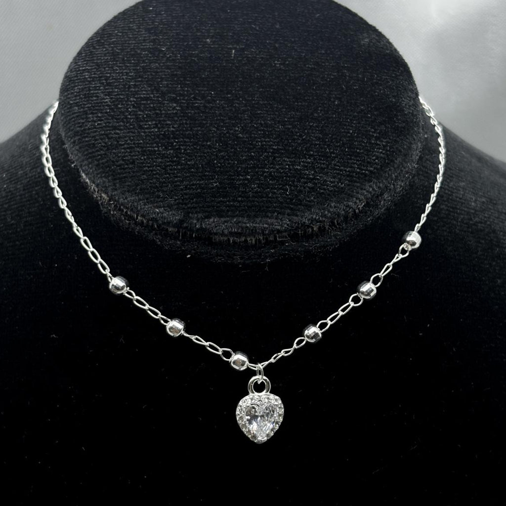 #G143 - Gargantilla Dije Corazón Con Piedra De Zirconia Plata - F2.0