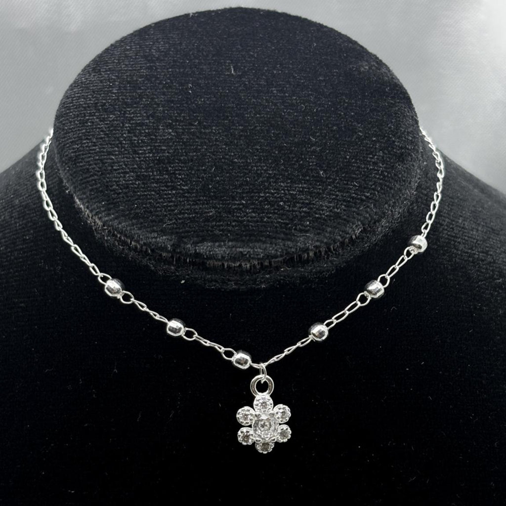 #G144 - Gargantilla Flor Con Piedra Zirconia Plata - F2.2