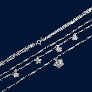 #G107 - Gargantilla Triple De Estrellas Con Piedra Zirconia Plata - LL10.2