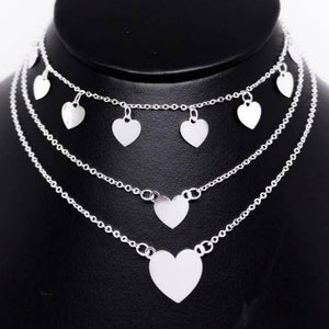 #G237 - Gargantilla Triple Corazones Plata - LL8.1