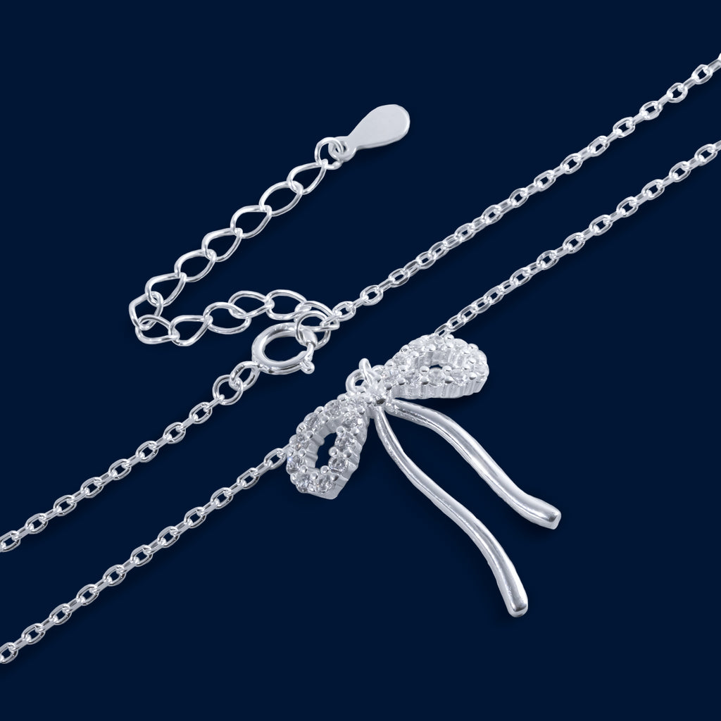 #G246 - Gargantilla Moño Con Piedra Zirconia Plata - IP2.9