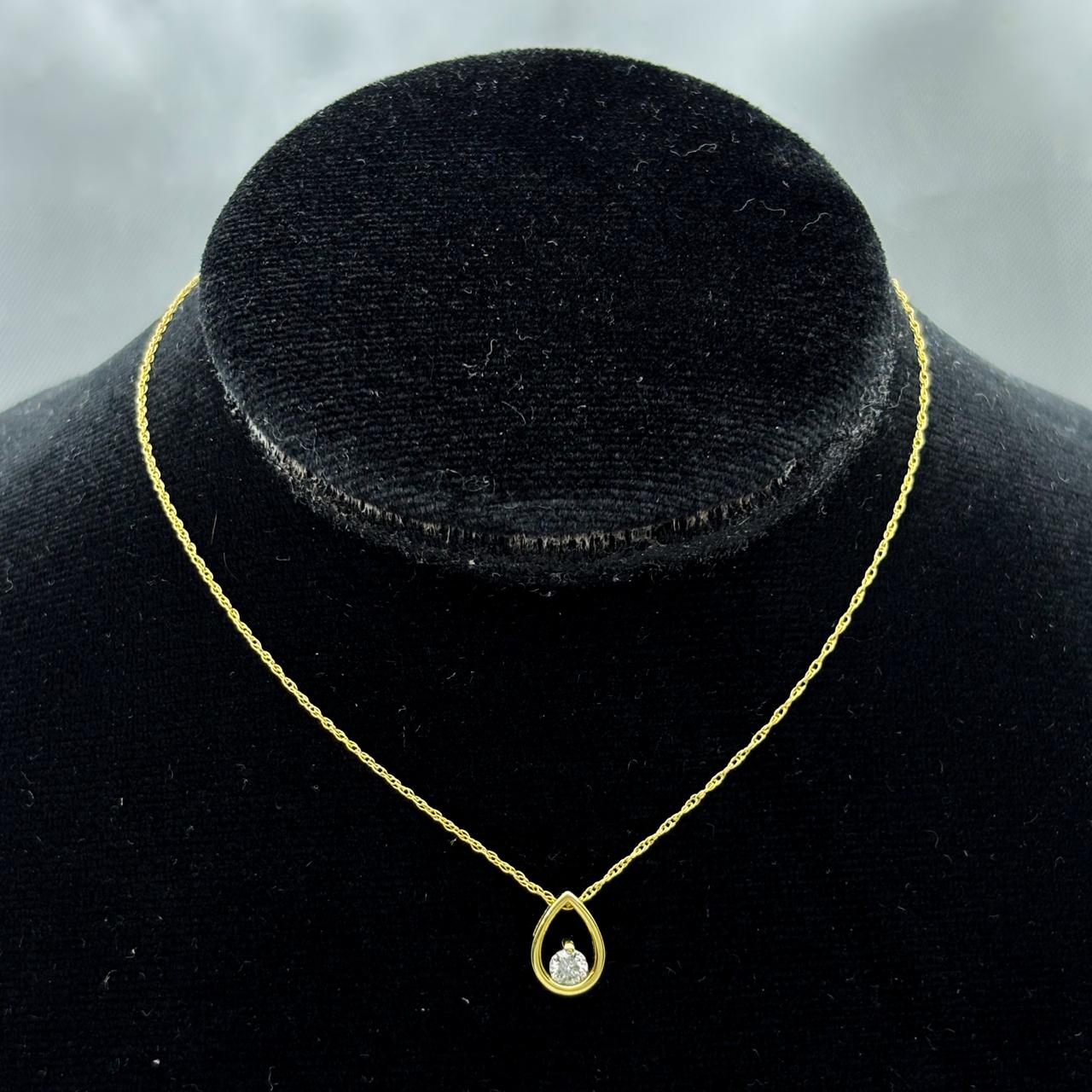 #G14X101 - Gargantilla Gota/Pera Con Diamante Natural Oro 14K - SX380