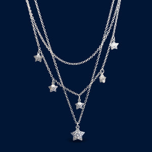 #G107 - Gargantilla Triple De Estrellas Con Piedra Zirconia Plata - LL10.2