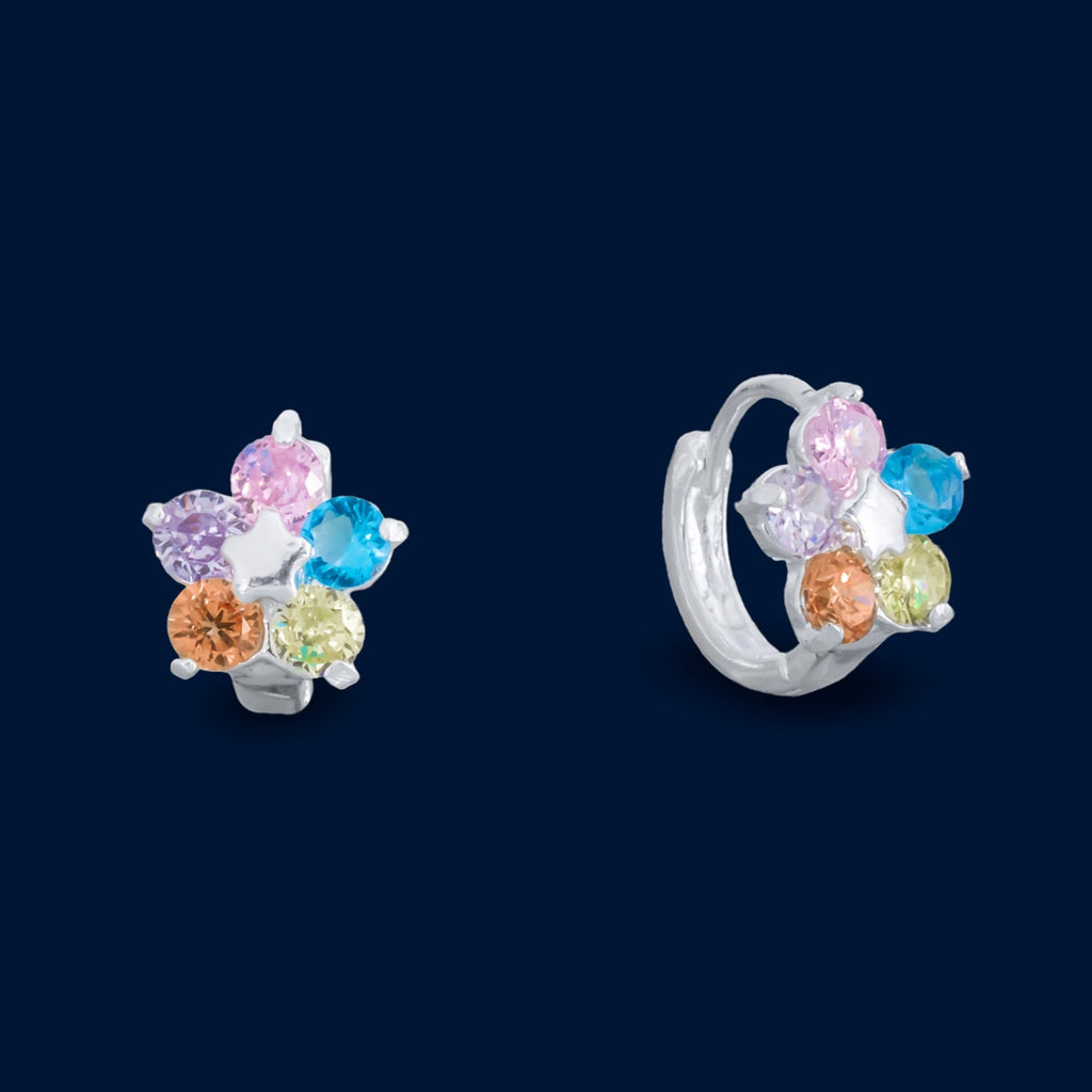 #H150 - Huggie De Flor Con Zirconia Plata - F2.3